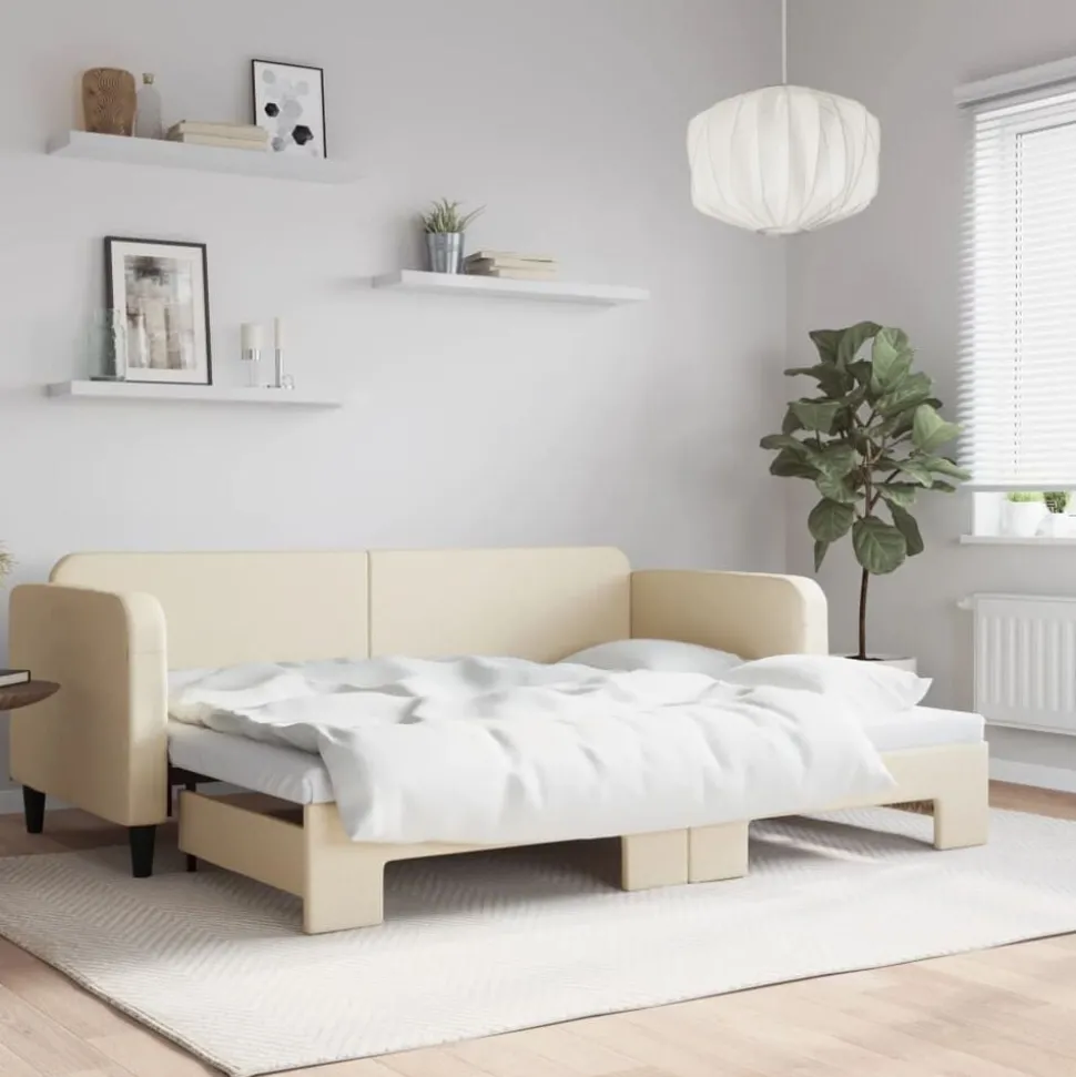 vidaXL Tagesbett Ausziehbar Creme 80x200 cm Stoff
