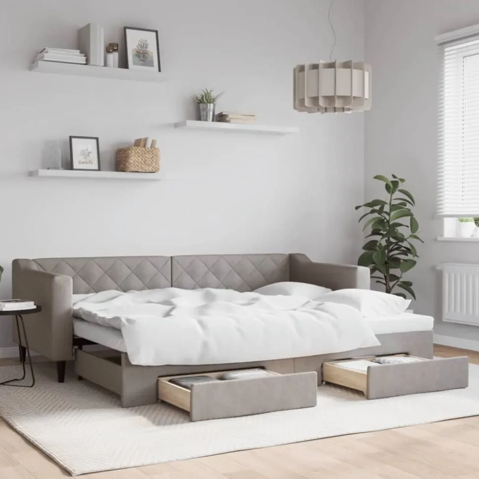 vidaXL Tagesbett Ausziehbar mit Schubladen Taupe 80x200 cm Stoff