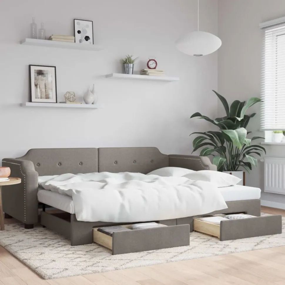 vidaXL Tagesbett Ausziehbar mit Schubladen Taupe 80x200 cm Stoff