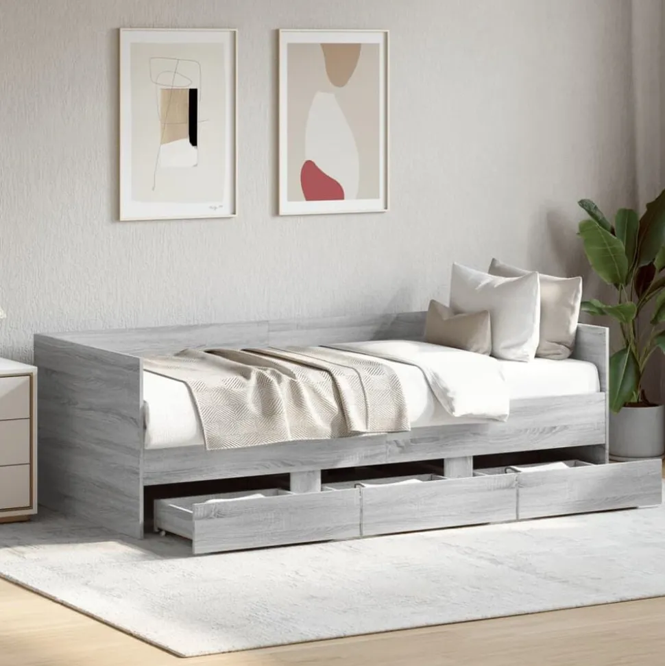 vidaXL Tagesbett mit Schubladen ohne Matratze Grau Sonoma 100x200 cm