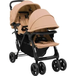 vidaXL Tandem-Zwillingskinderwagen Taupe Stahl
