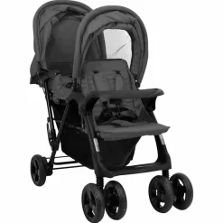 vidaXL Tandem-Zwillingskinderwagen Dunkelgrau Stahl