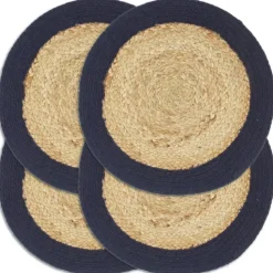 vidaXL Tischsets 4 Stk. Natur und Marineblau 38 cm Jute und Baumwolle