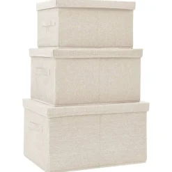 vidaXL 3-tlg. Aufbewahrungsboxen-Set Stapelbar Stoff Creme