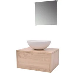 vidaXL 3-tlg. Badmöbel und Waschbecken Set Beige