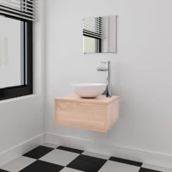vidaXL 3-tlg. Badmöbel und Waschbecken Set Beige