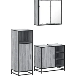 vidaXL 3-tlg. Badmöbel-Set Grau Sonoma Holzwerkstoff