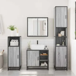 vidaXL 3-tlg. Badmöbel-Set Grau Sonoma Holzwerkstoff
