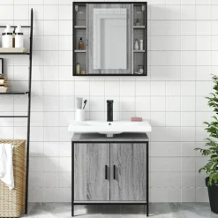 vidaXL 2-tlg. Badmöbel-Set Grau Sonoma Holzwerkstoff