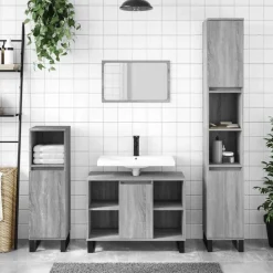 vidaXL 3-tlg. Badmöbel-Set Grau Sonoma Holzwerkstoff