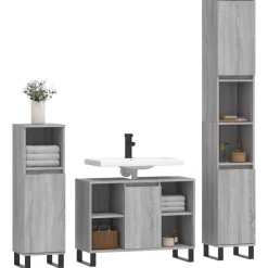 vidaXL 3-tlg. Badmöbel-Set Grau Sonoma Holzwerkstoff