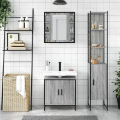 vidaXL 3-tlg. Badmöbel-Set Grau Sonoma Holzwerkstoff