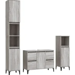 vidaXL 3-tlg. Badmöbel-Set Grau Sonoma Holzwerkstoff