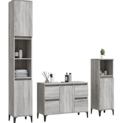 vidaXL 3-tlg. Badmöbel-Set Grau Sonoma Holzwerkstoff