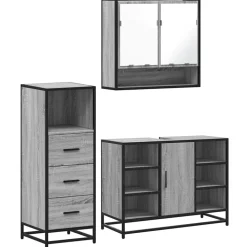 vidaXL 3-tlg. Badmöbel-Set Grau Sonoma Holzwerkstoff