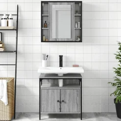 vidaXL 2-tlg. Badmöbel-Set Grau Sonoma Holzwerkstoff