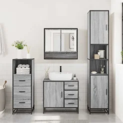 vidaXL 3-tlg. Badmöbel-Set Grau Sonoma Holzwerkstoff