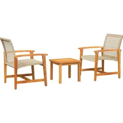 vidaXL 3-tlg. Bistro-Set Beige Poly Rattan und Akazienholz