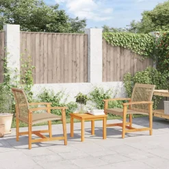 vidaXL 3-tlg. Bistro-Set Beige Poly Rattan und Akazienholz