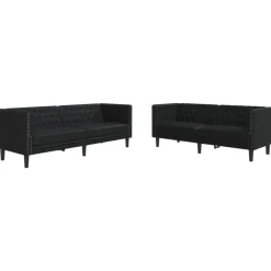 vidaXL 2-tlg. Chesterfield-Sofa-Set Schwarz Kunstleder