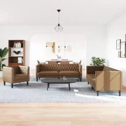 vidaXL 3-tlg. Chesterfield-Sofa-Set Braun Kunstleder