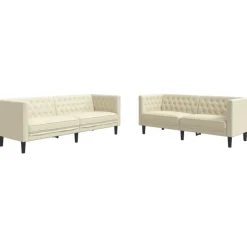 vidaXL 2-tlg. Chesterfield-Sofa-Set Creme Kunstleder