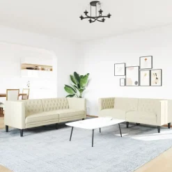 vidaXL 2-tlg. Chesterfield-Sofa-Set Creme Kunstleder