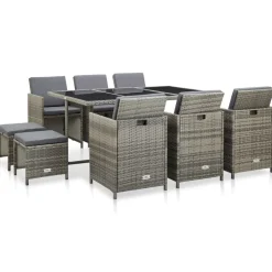 vidaXL 11-tlg. Garten-Essgruppe mit Auflagen Poly Rattan Grau