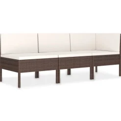 vidaXL 3-tlg. Garten-Lounge-Set mit Auflagen Poly Rattan Braun