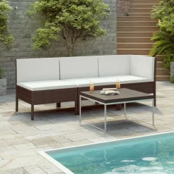 vidaXL 3-tlg. Garten-Lounge-Set mit Auflagen Poly Rattan Braun