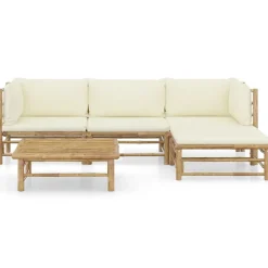 vidaXL 5-tlg. Garten-Lounge-Set mit Cremeweißen Kissen Bambus