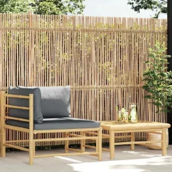 vidaXL 2-tlg. Garten-Lounge-Set mit Dunkelgrauen Kissen Bambus