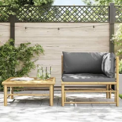 vidaXL 2-tlg. Garten-Lounge-Set mit Dunkelgrauen Kissen Bambus