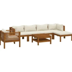 vidaXL 7-tlg. Garten-Lounge-Set mit Creme Kissen Massivholz Akazie