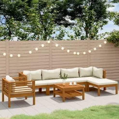 vidaXL 7-tlg. Garten-Lounge-Set mit Creme Kissen Massivholz Akazie