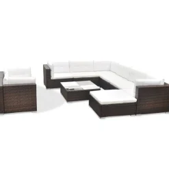 vidaXL 10-tlg. Garten-Lounge-Set mit Auflagen Poly Rattan Braun