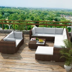 vidaXL 10-tlg. Garten-Lounge-Set mit Auflagen Poly Rattan Braun