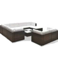 vidaXL 10-tlg. Garten-Lounge-Set mit Auflagen Poly Rattan Braun