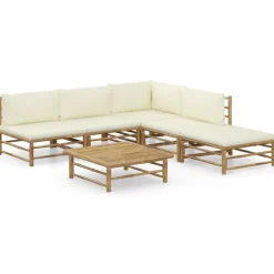 vidaXL 6-tlg. Garten-Lounge-Set mit Cremeweißen Kissen Bambus