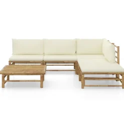 vidaXL 6-tlg. Garten-Lounge-Set mit Cremeweißen Kissen Bambus