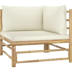 vidaXL 6-tlg. Garten-Lounge-Set mit Cremeweißen Kissen Bambus