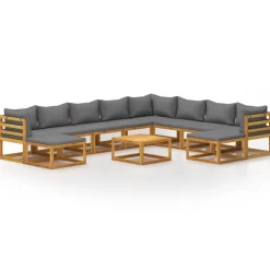 vidaXL 11-tlg. Garten-Lounge-Set mit Auflagen Massivholz Akazie