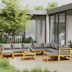 vidaXL 11-tlg. Garten-Lounge-Set mit Auflagen Massivholz Akazie