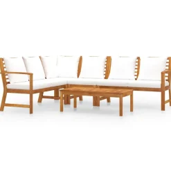 vidaXL 5-tlg. Garten-Lounge-Set mit Auflagen Creme Massivholz Akazie