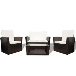 vidaXL 4-tlg. Garten-Lounge-Set mit Kissen Poly Rattan Braun