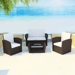 vidaXL 4-tlg. Garten-Lounge-Set mit Kissen Poly Rattan Braun