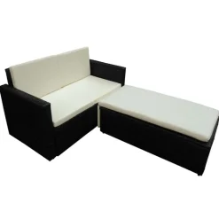 vidaXL 2-tlg. Garten-Lounge-Set mit Kissen Poly Rattan Schwarz