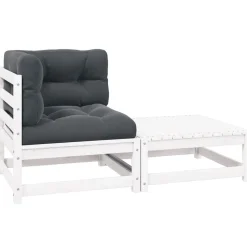 vidaXL 2-tlg. Garten-Lounge-Set mit Kissen Weiß Kiefer Massivholz