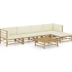 vidaXL 6-tlg. Garten-Lounge-Set mit Cremeweißen Kissen Bambus