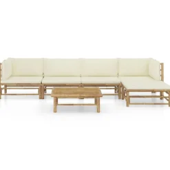 vidaXL 6-tlg. Garten-Lounge-Set mit Cremeweißen Kissen Bambus